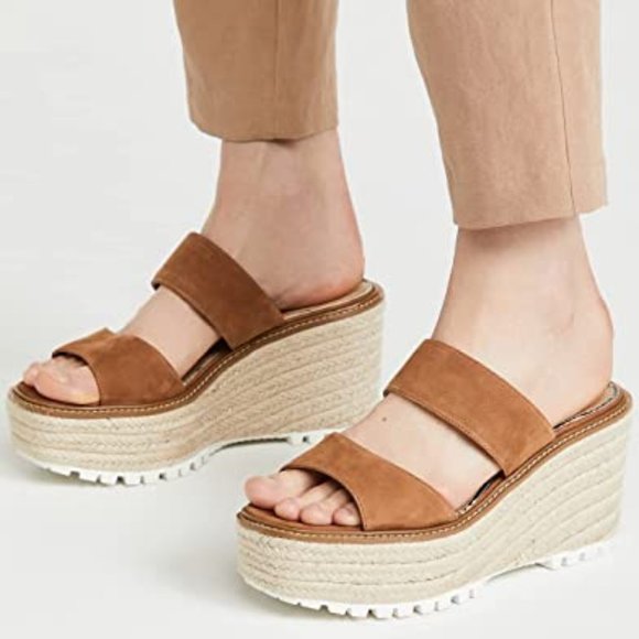 Sam Edelman Luca Platform Sandals Slides Espadrilles Brown Leather Size 9 NEW - Picture 1 of 6